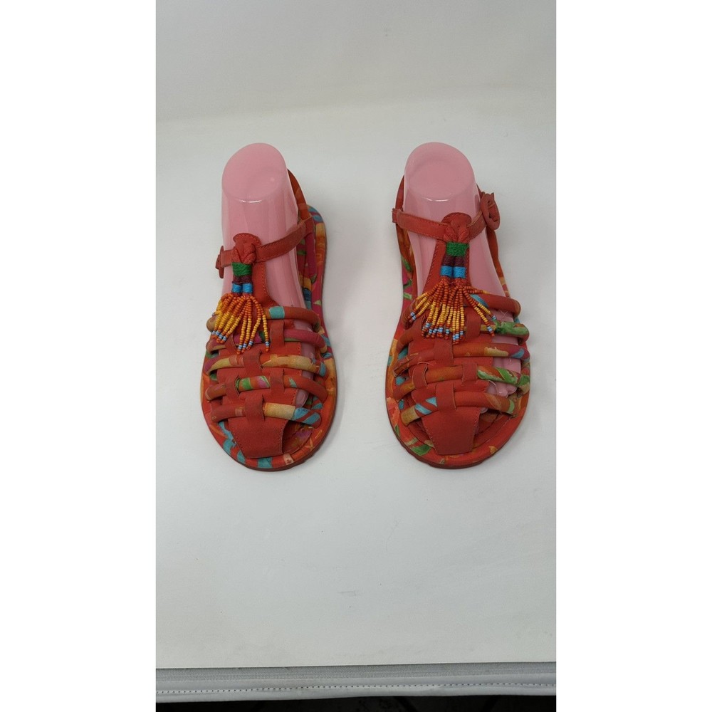 FARM Rio Red Multicolor Beaded Tassel Woven Sandals - Picture 3 of 11